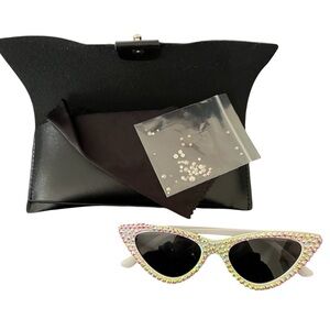 Bling Sparkle Crystal Cat Eye White Sunglasses
